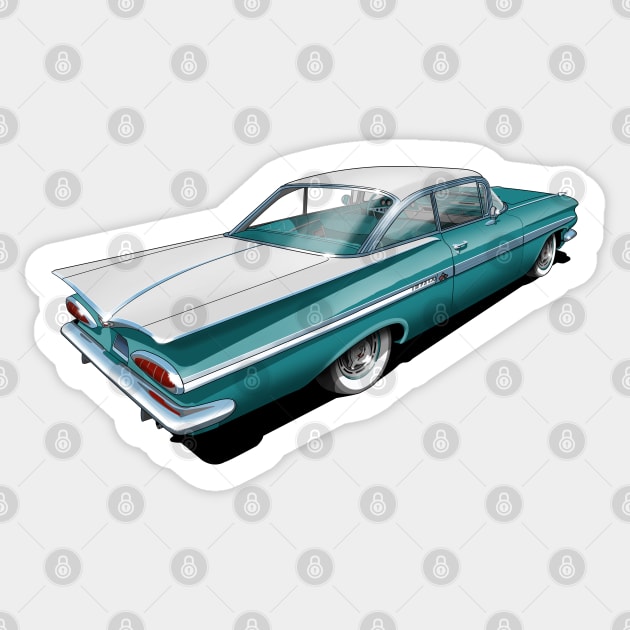 1959 Chevrolet Impala in turquoise and white Sticker by candcretro